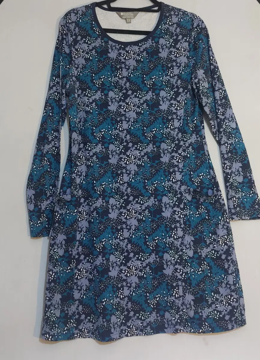 Women Floral Long Sleeve Dress Casual Stretch blue teal grey UK 14