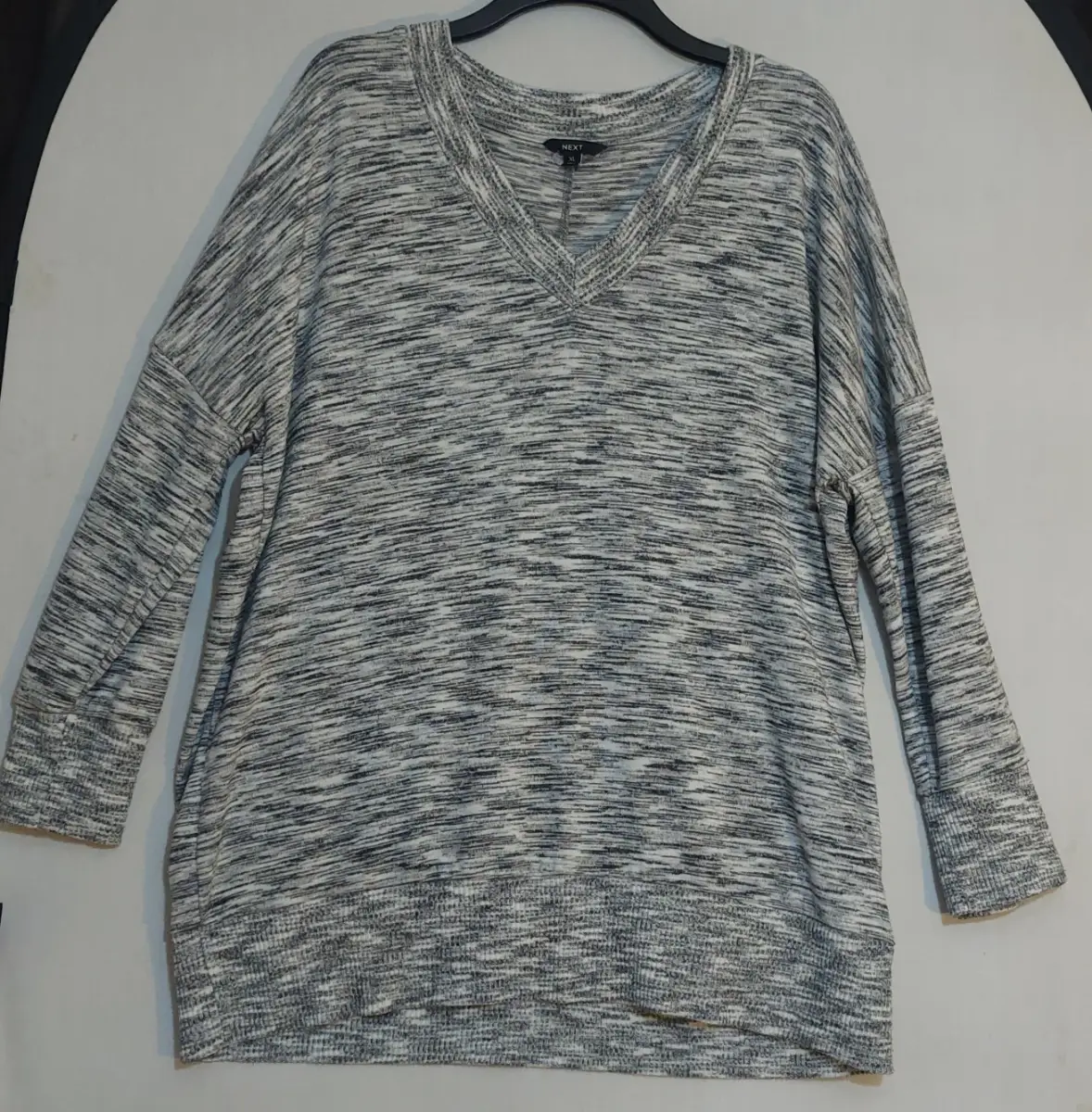 Women V-Neck Tunic Jumper Top Soft Stretch Long Sleeve grey marl XL