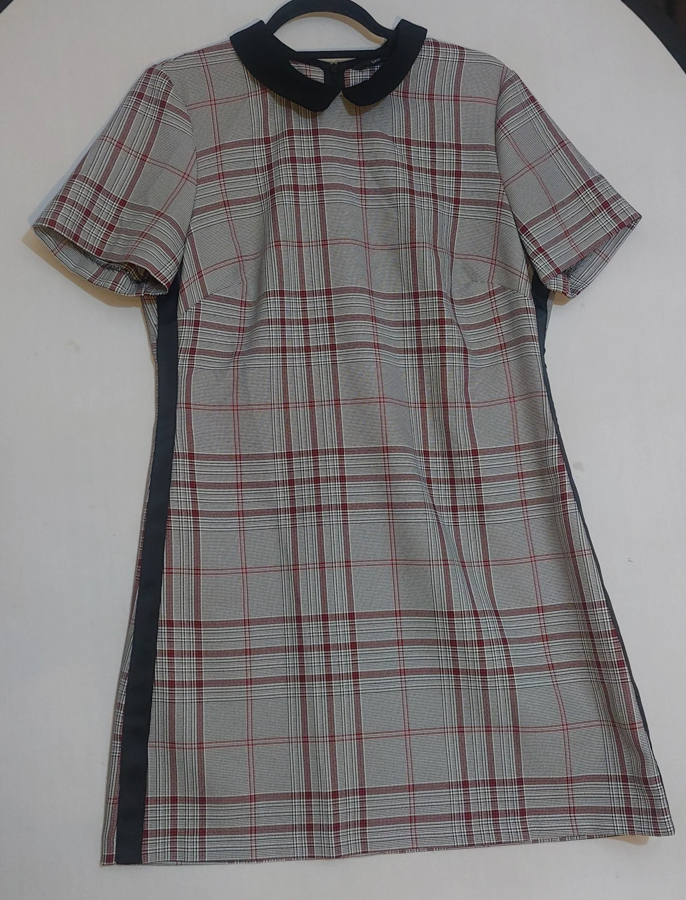 Women Checked Plaid Shift Dress workwear officewear Black Red Grey Collar Size 12