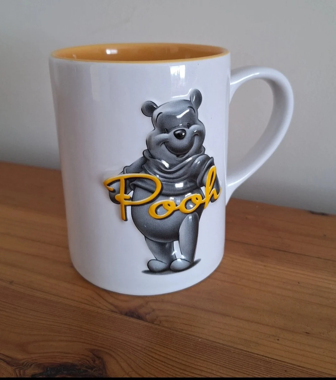 Disney Store Large 3D Grey Yellow Winnie The Pooh Mug. Approx 5 1/4" Tall