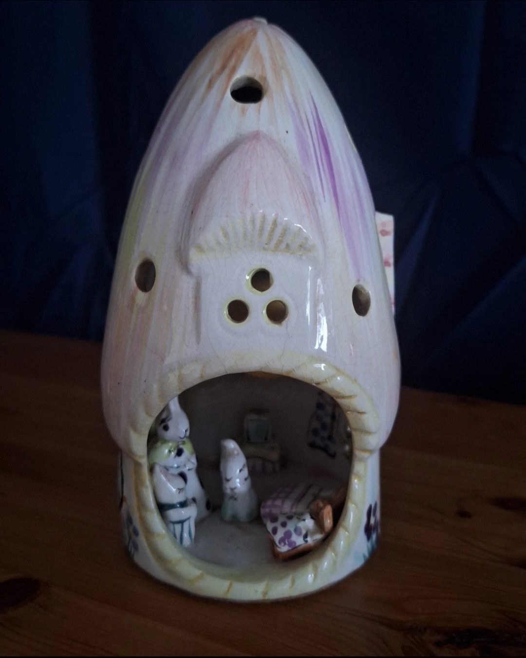 Rare Vintage Signed Peggy Foy Pottery Ceramic Rabbit Family Warren Table Lamp
