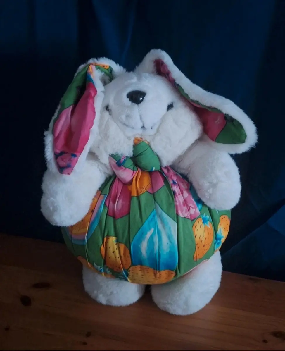Rare Vintage Bouffant Fruit Decor 11" Rabbit Plush Soft Toy Baker Brush Co Bracknell