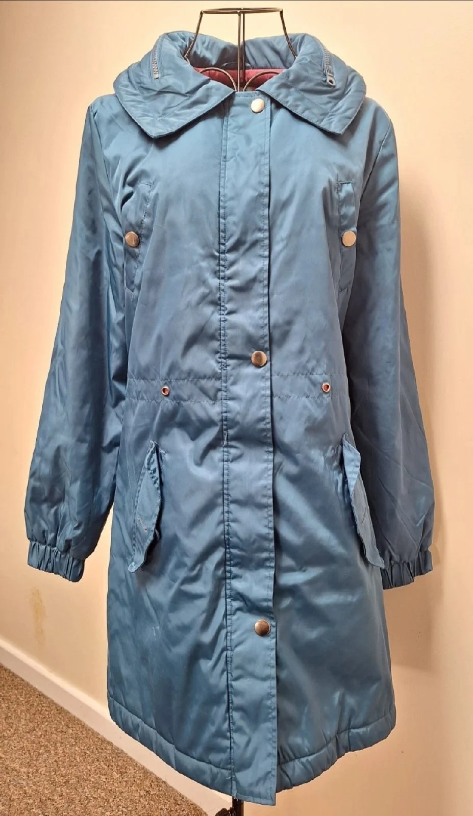 Ladies Women's - Tulchan Blue Hooded Coat/ Jacket - Size 10-  Button fastening