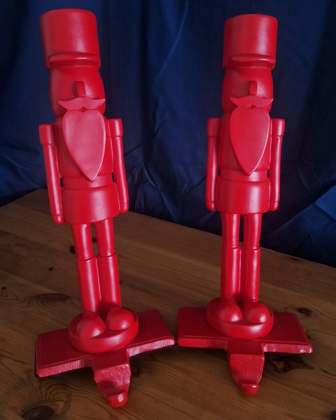 Rare Matching Pair Of 13" Metal Red Nutcracker Heavy Stocking Holders Xmas Decor
