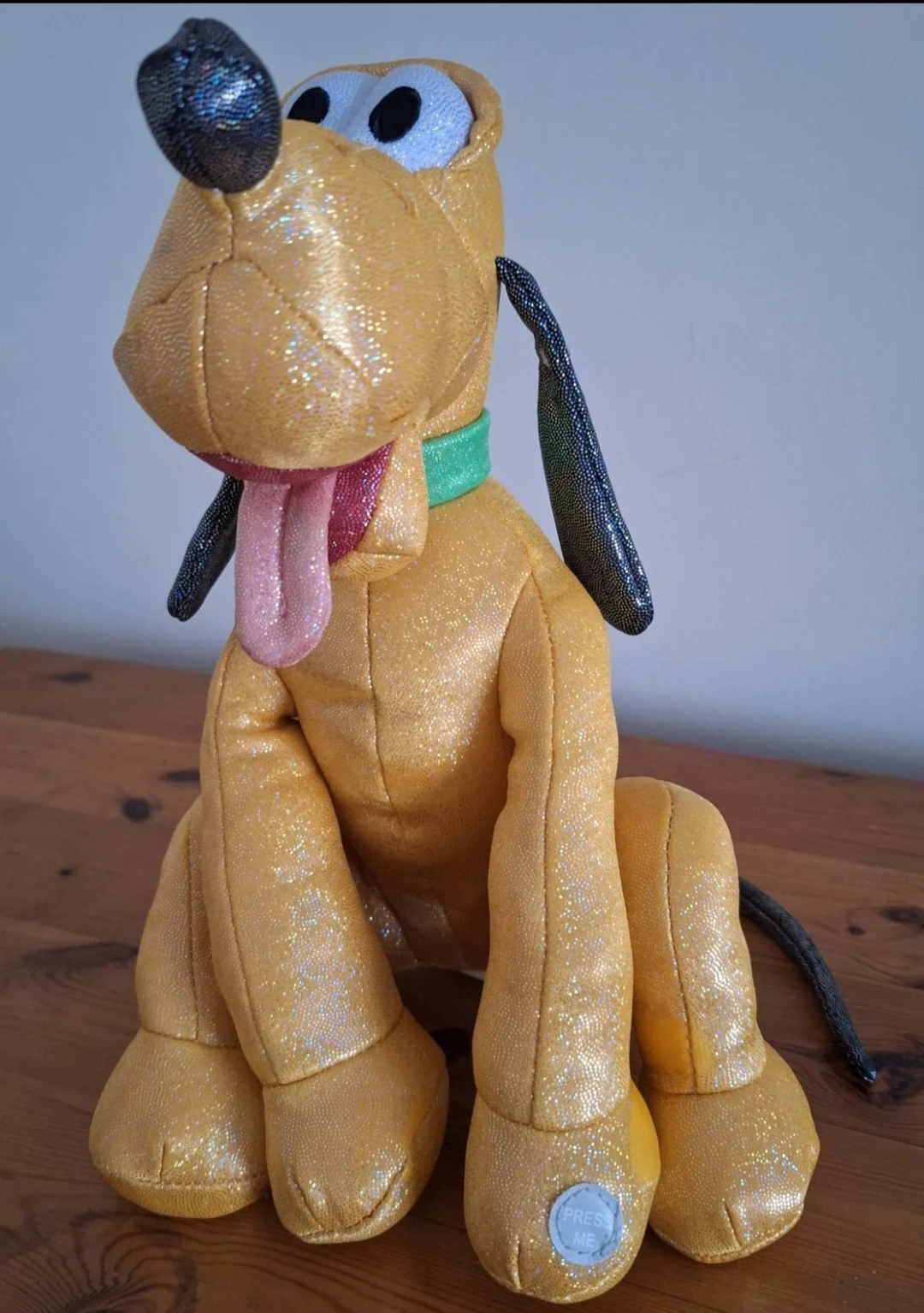 Official Disney 100th Anniversary 30cm Pluto Glitter Plush Toy with Sounds