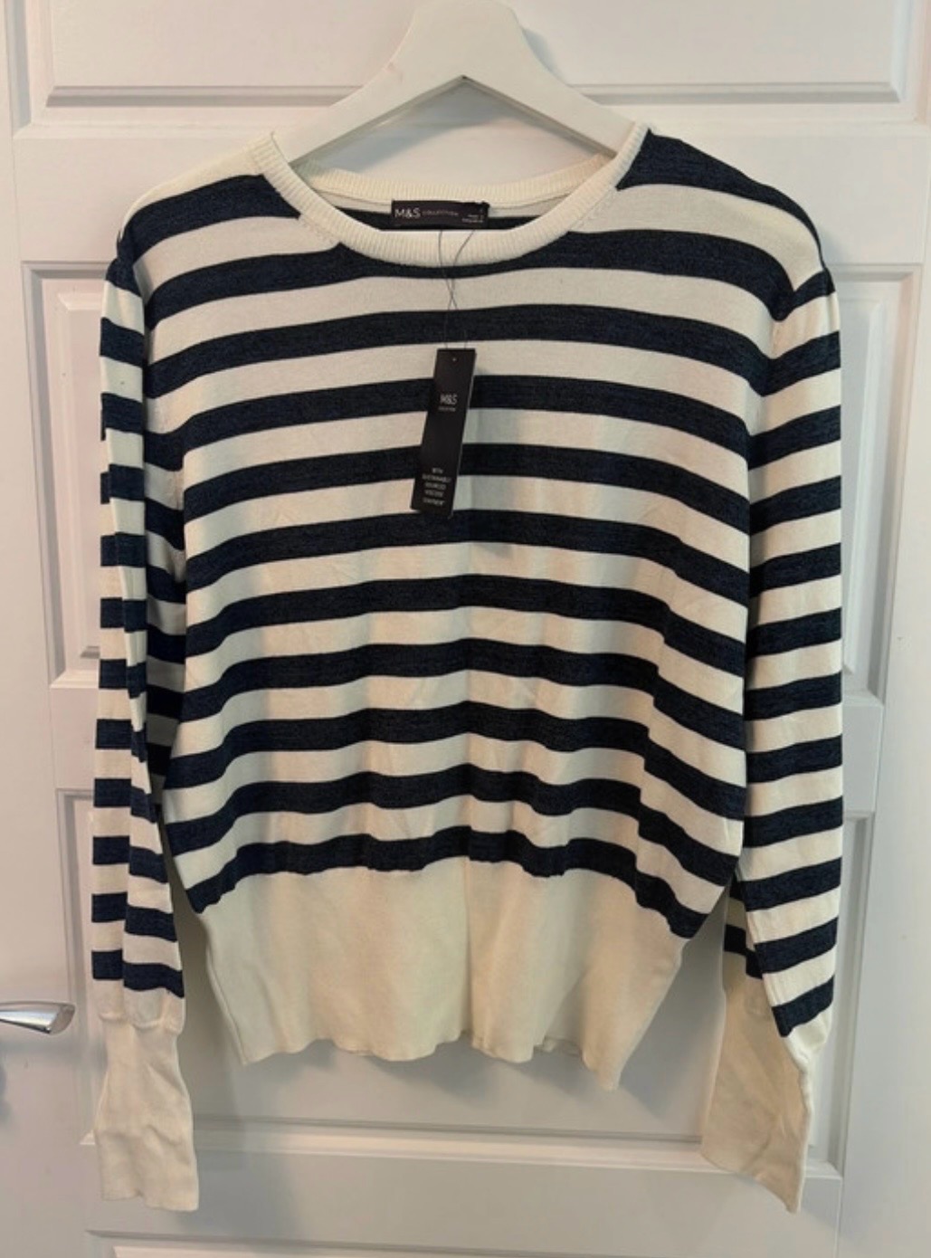M&S navy stripe crew neckJumper size L