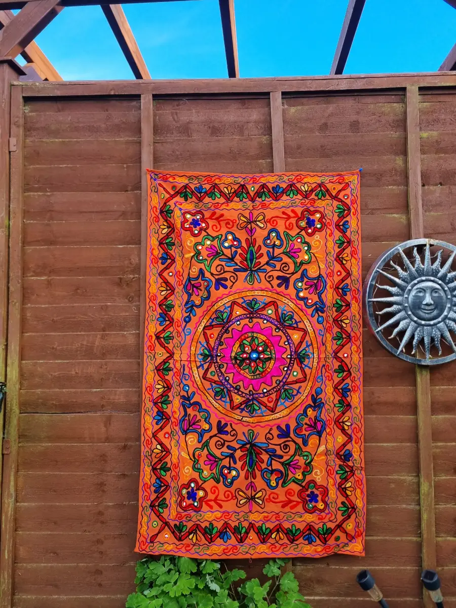 125 cm x 75 cm Boho/Hippie cotton embroidered/embellished tapestry (Orange/Multi)
