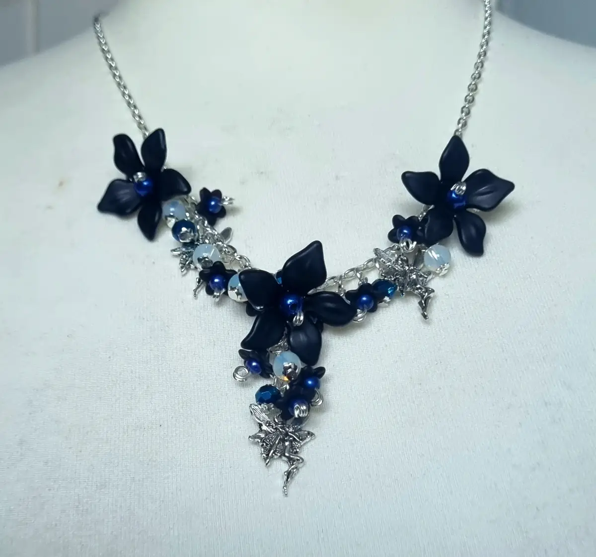 Handmade black gothic flower necklace