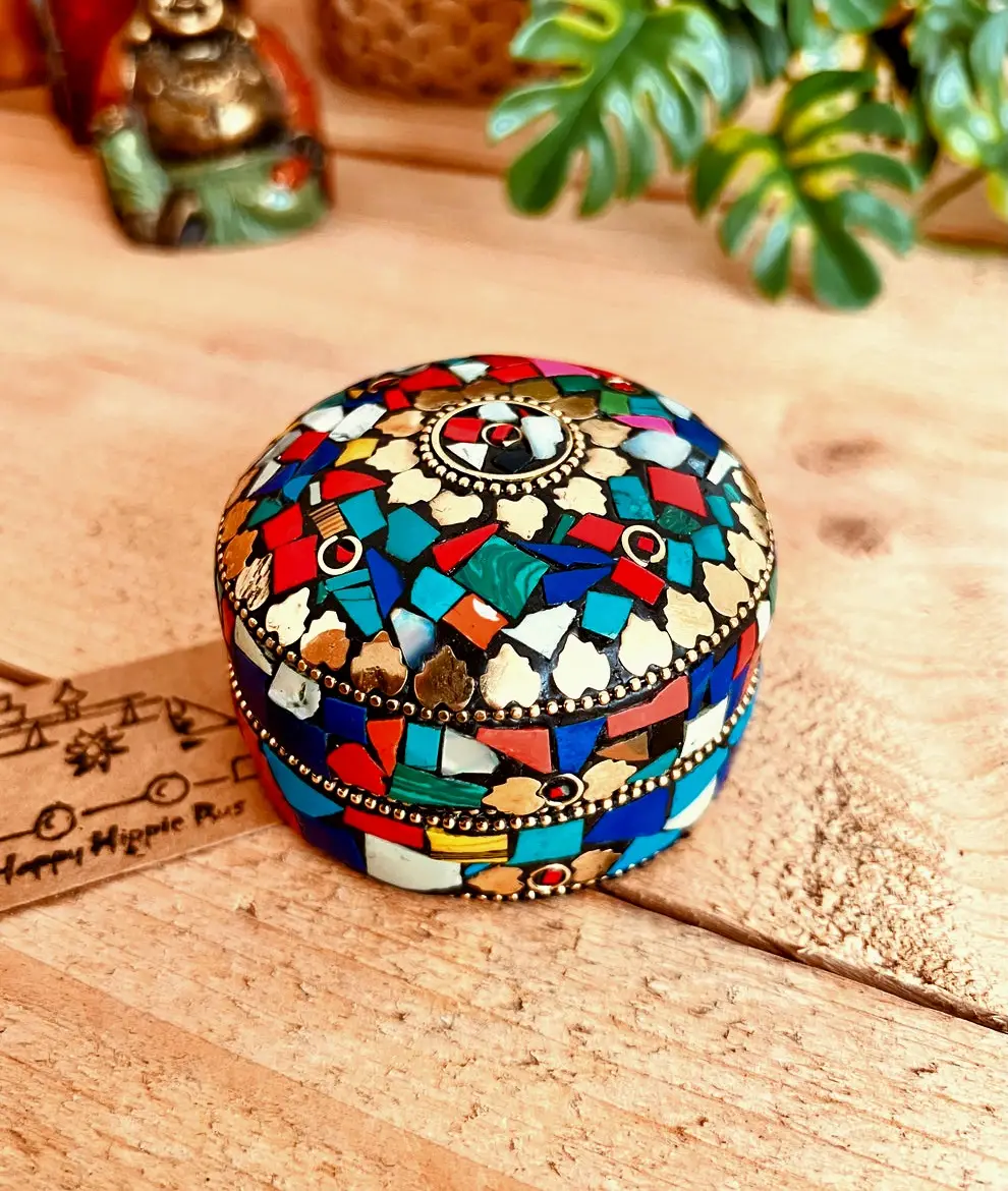 Small round mosaic boho/hippie trinket dish