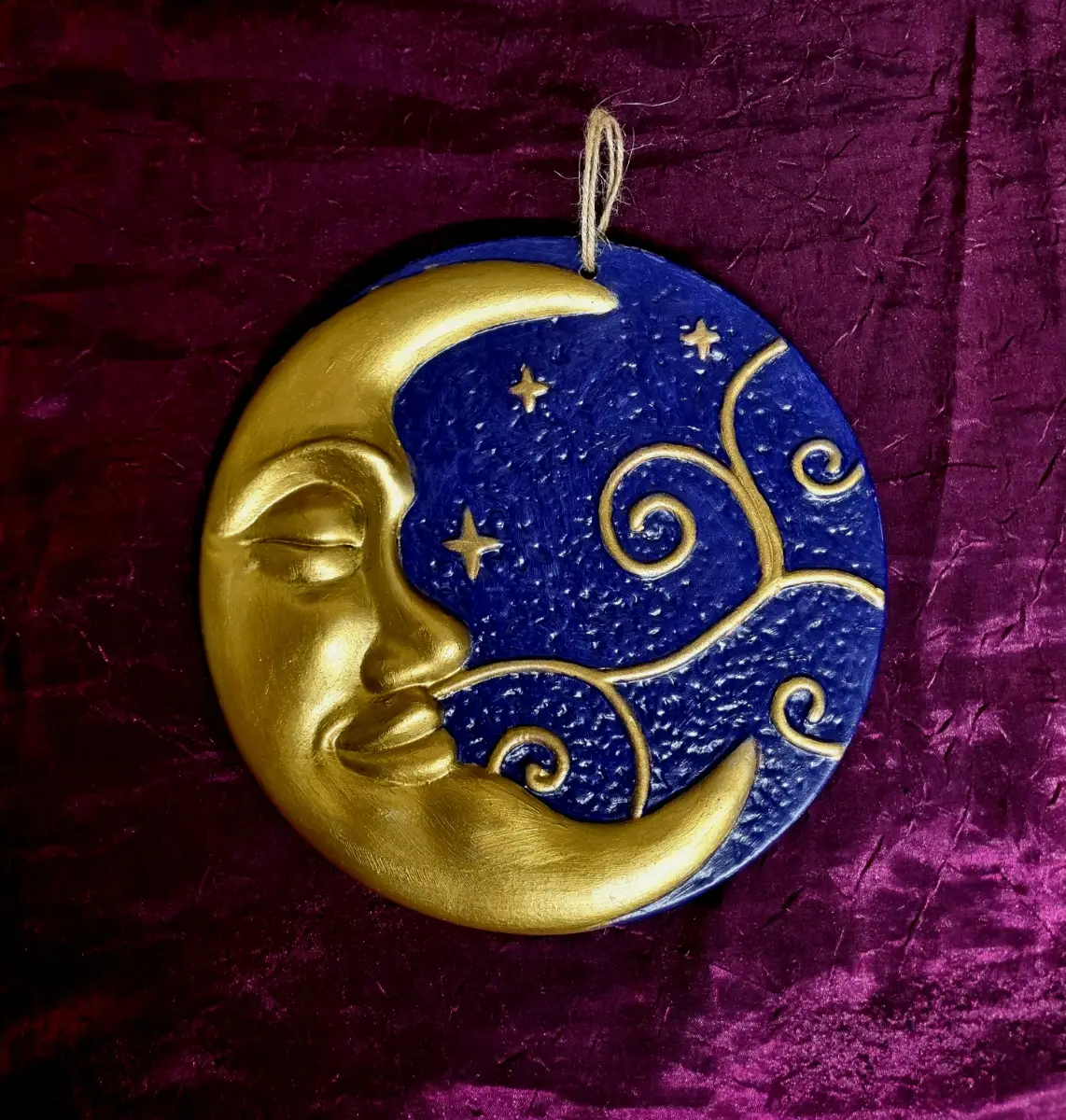 Hand crafted celestial spiral Moon plaque