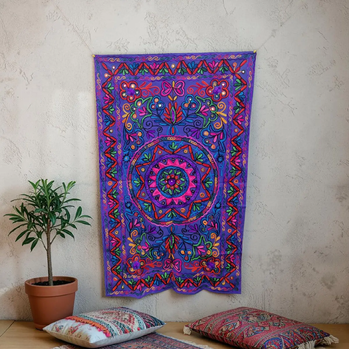 125 cm x 75 cm Boho/Hippie cotton embellished tapestry