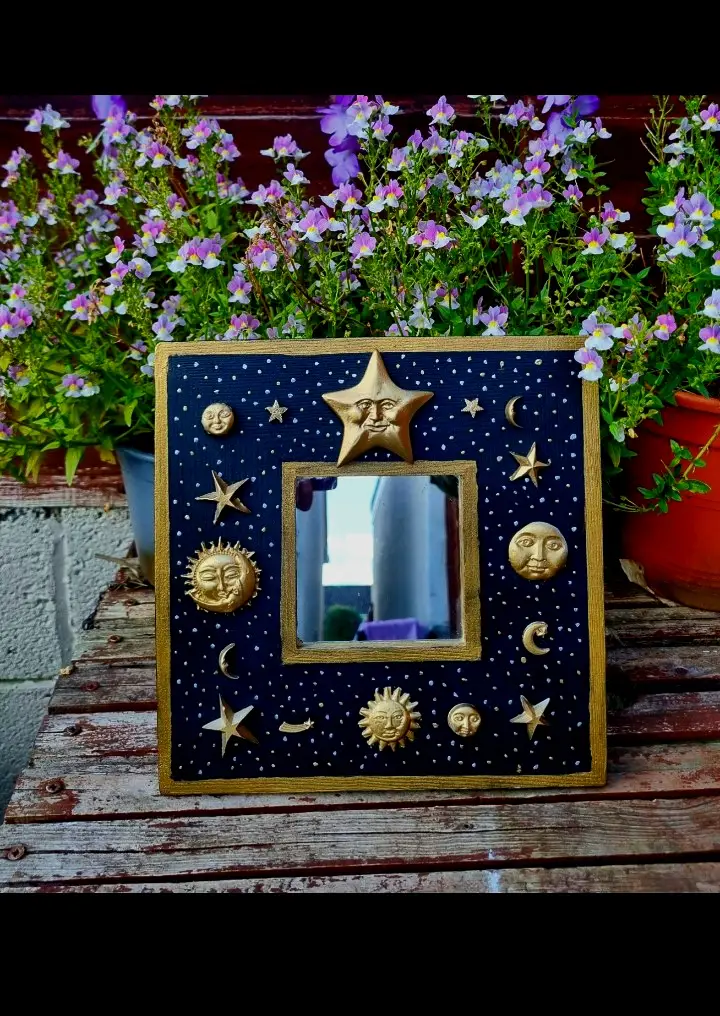 Handmade Celestial Whimsy Mirror (Black/Gold)