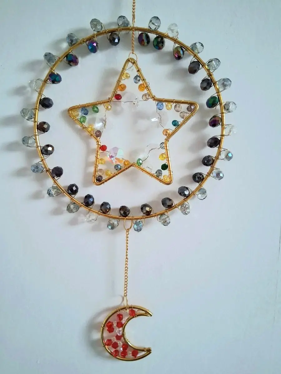 Handmade metal plastic bead celestial star hanging mobile