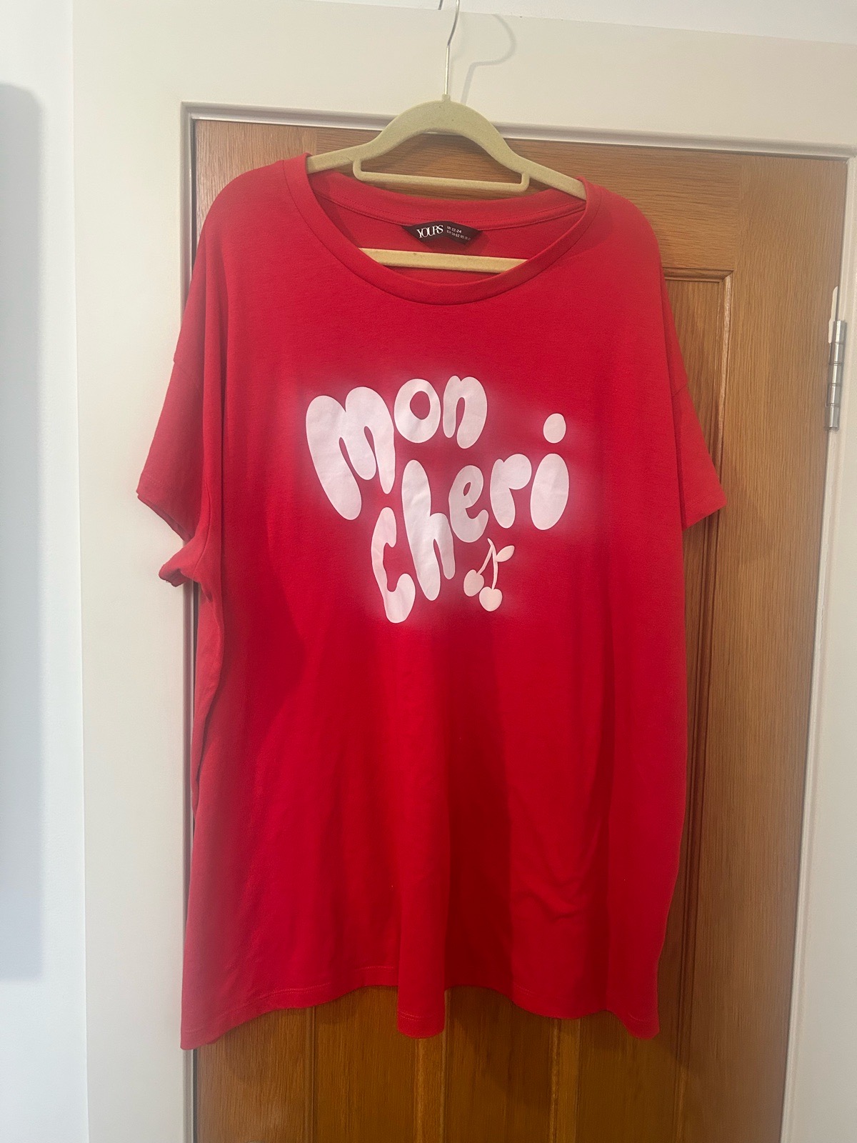 Red “Mon Cherie” women’s t shirt from yours. Size uk 22-24