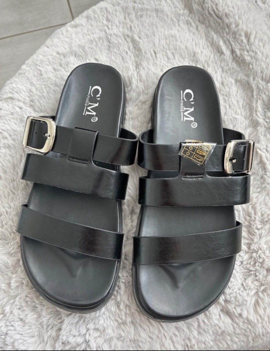 C’M Paris black sandal with silver buckle