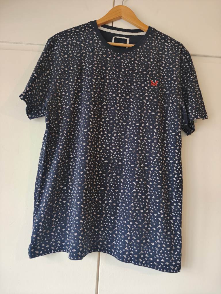 Crew Clothing Company Mens XL Navy Printed T Shirt Short Sleeve Crew Neck Casual Tee