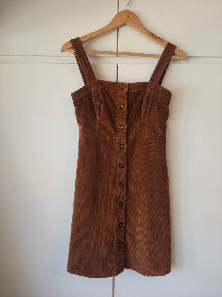 Hollister Brown Corduroy Button Front Pinafore Dress XS UK 6-8