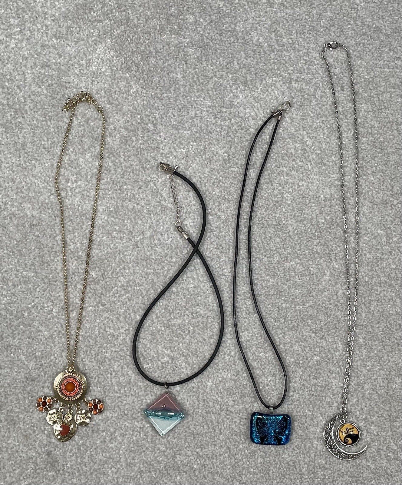 Bundle Of Costume Jewellery Necklaces 4 Various Designs Moon Cat Butterfly Charm