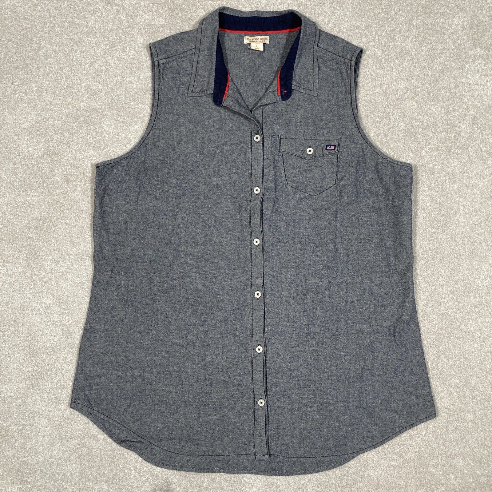U.S. Polo Assn. Women’s Sleeveless Blouse Shirt Grey Size L Cotton Buttoned Up