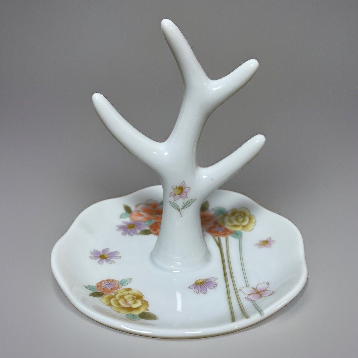 Vintage Retro Downpace Japan Floral Porcelain Ring Holder Tree Trinket Dish