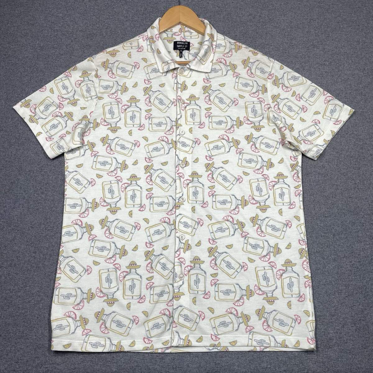 Brooklyn Supply Co Shirt Short Sleeve Multicolour Tequila Bottles Design Men L
