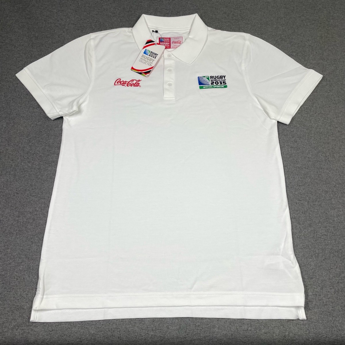 Coca Cola Rugby 2015 Polo Shirt White Short Sleeve New With Imperfections Men Xl