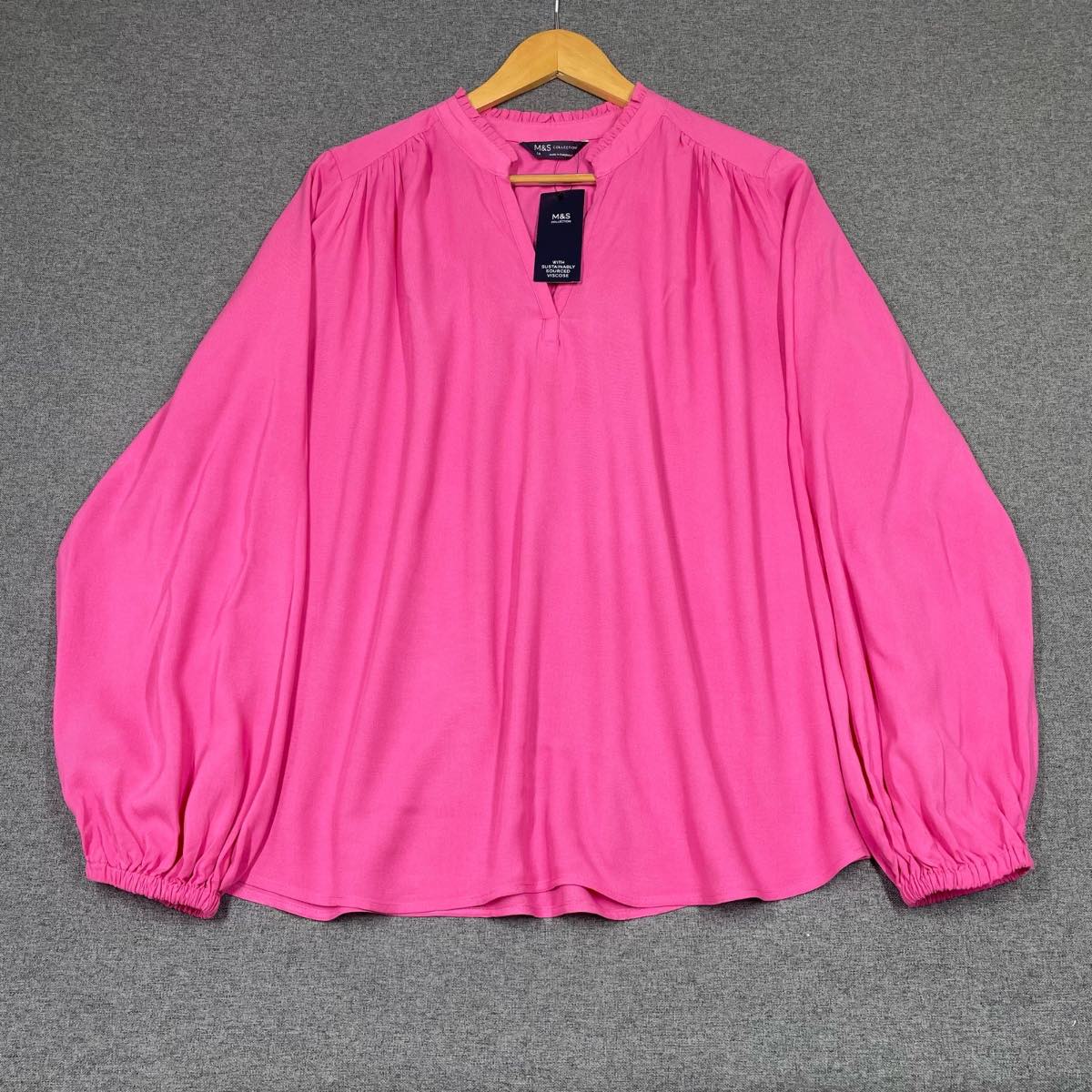 M&S Collection Blouse V Neck Pink Long Sleeve Lightweight Women’s Uk14 New W Tag