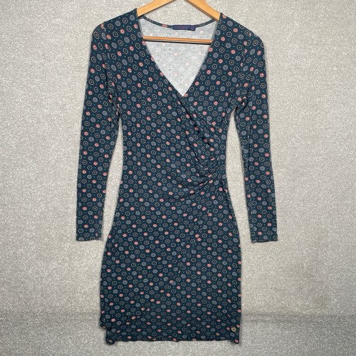 Joe Browns Women’s Floral Faux Wrap Dress Navy Orange Flowers Ruched Size Uk 8