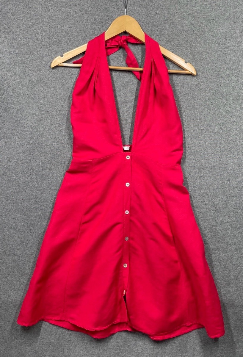 Oysho Dress Halter Neck Red Linen Blend Beach Cover Up Summer Holiday Women’s M