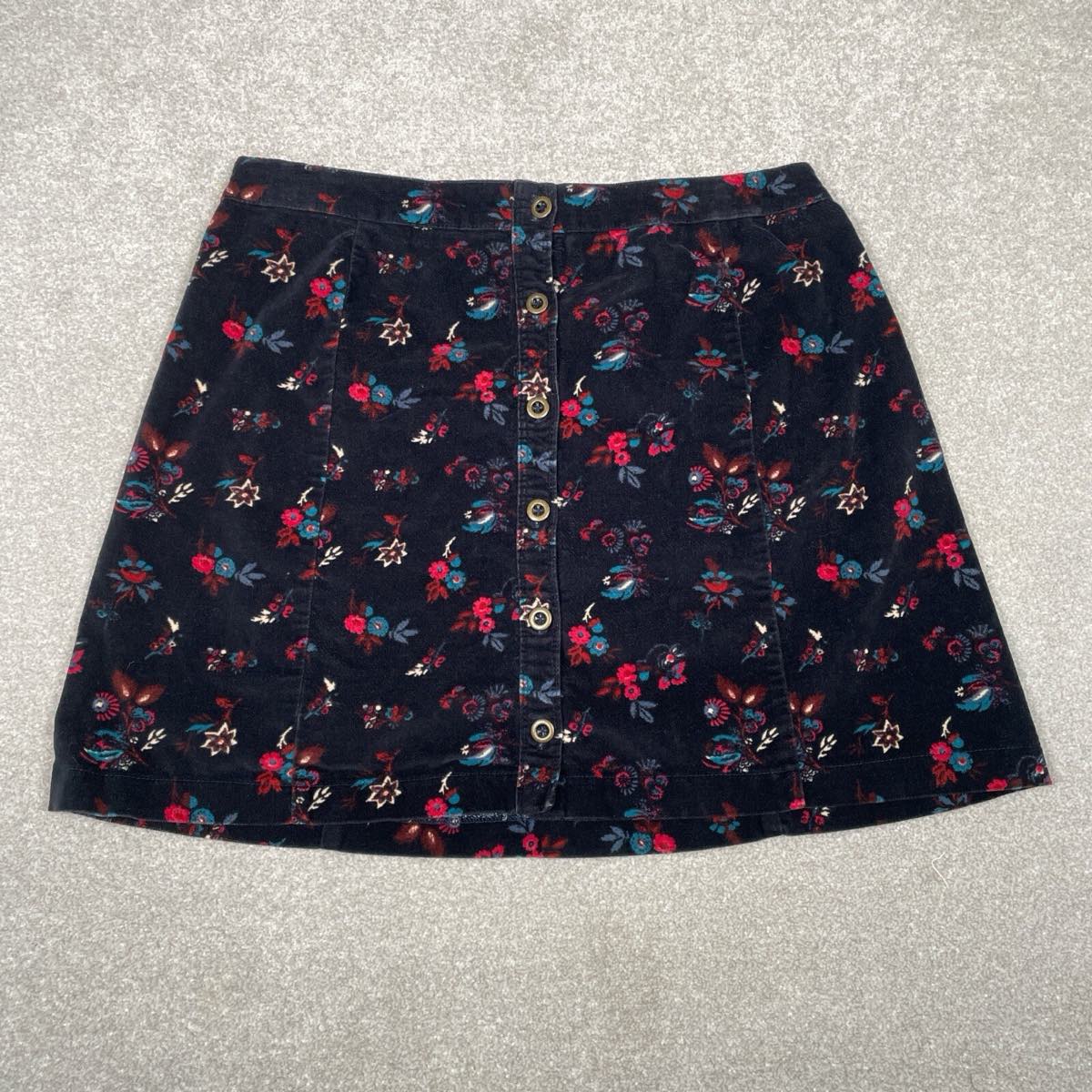 Hollister Mini Skirt Navy Blue Multicolor Floral Velour Button Up women's uk8-10