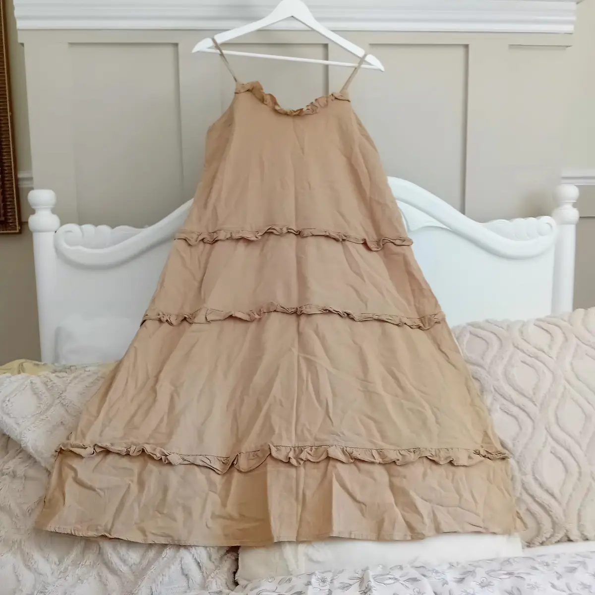 French Affair Beige Boho Smock Summer Dress Size 12