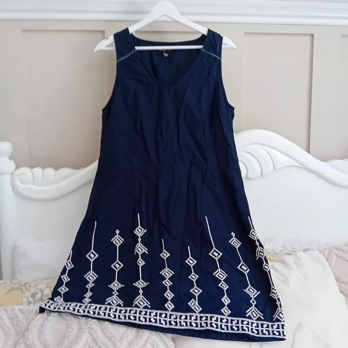 Mango Navy Embroidered Shift Dress | Size 12
