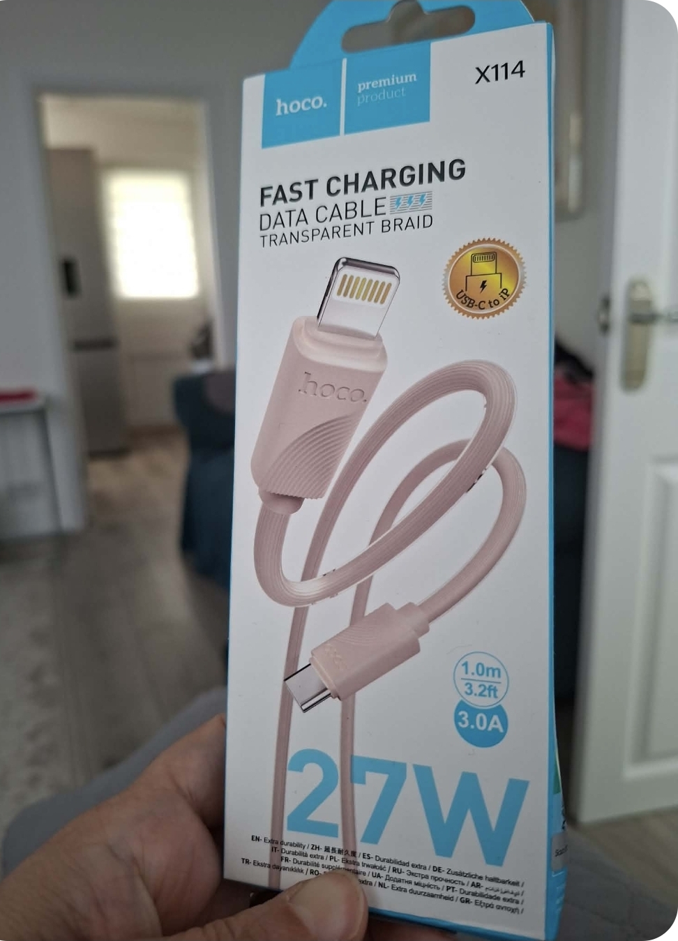 Usb-c to iphone fast charging Data cable 27w transparent braid