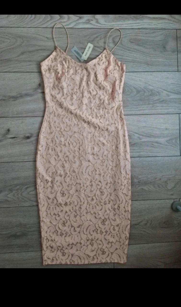 River Island rose gold sparkle midi bodycon dress uk10 Eu36