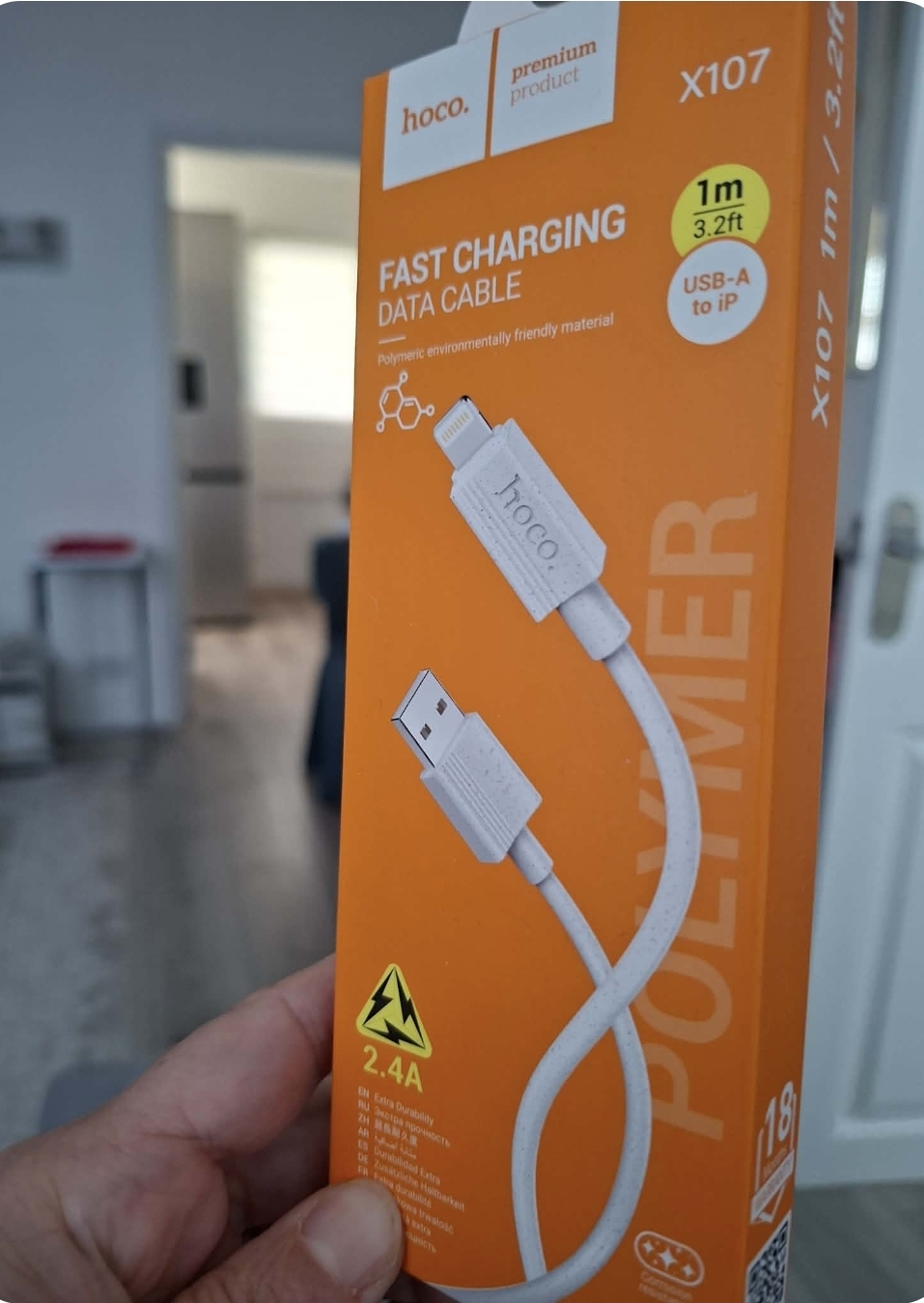 Usb-A to iphone fast charging Data cable  2.4A Hoco premium  Cable long 1m