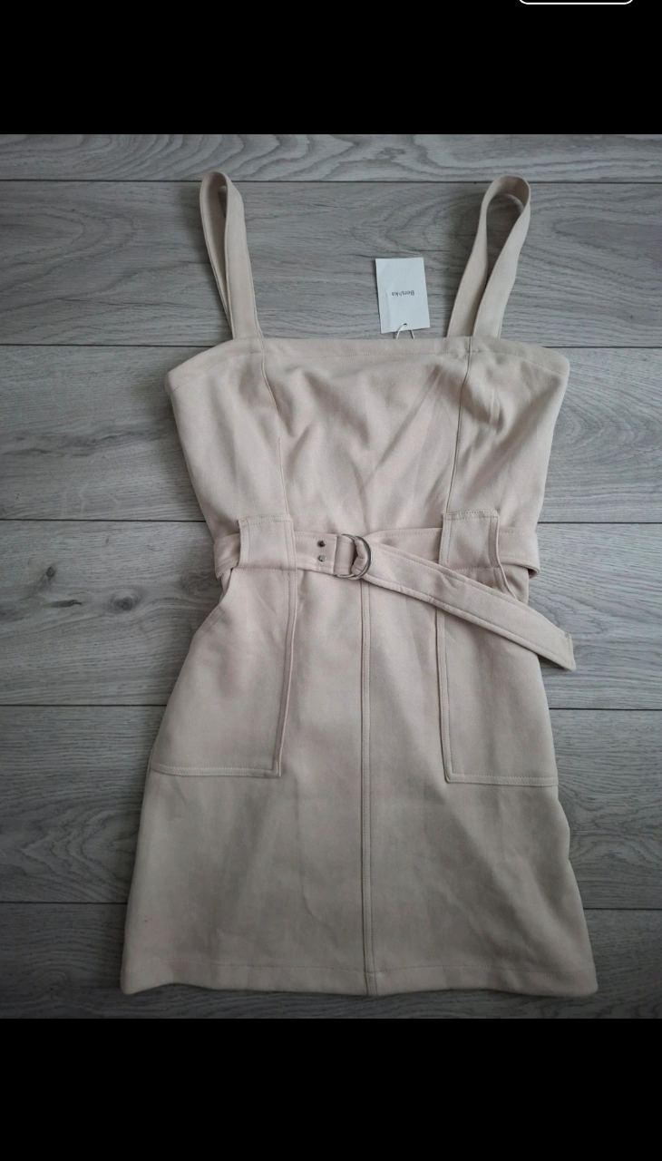 Bershka Small Suede Cream Beige White Casual Dress size L Mex