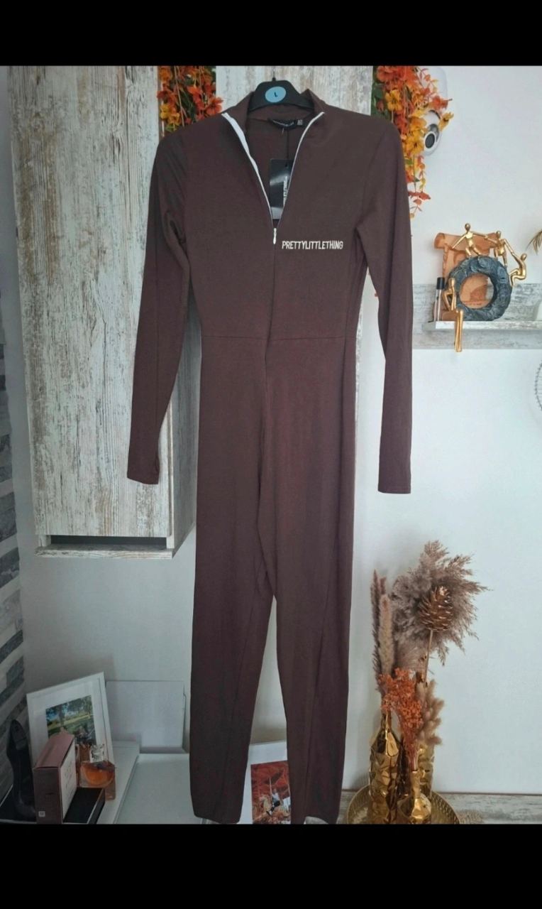 Chocolate Cotton Zip Front Catsuit uk10