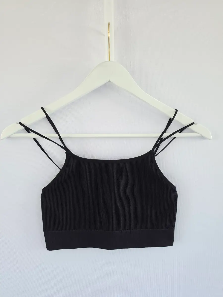 H&M ribbed cropped cami top with double strap black size XS