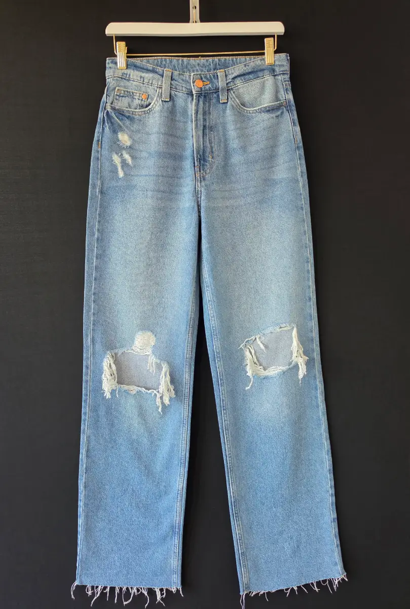 H&M high waist wide leg ripped jeans size UK 8