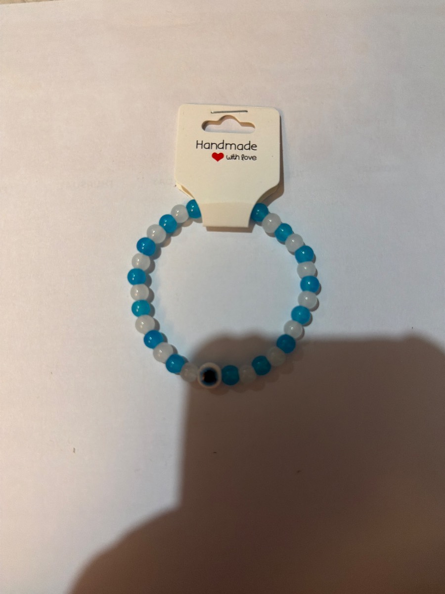 Handmade blue and white evil eye bracelet