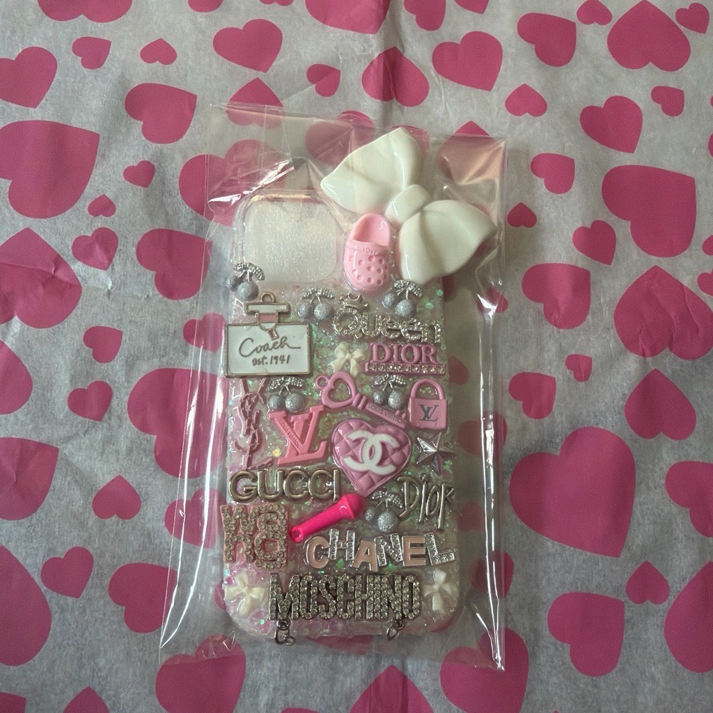 Pink and white phone case
