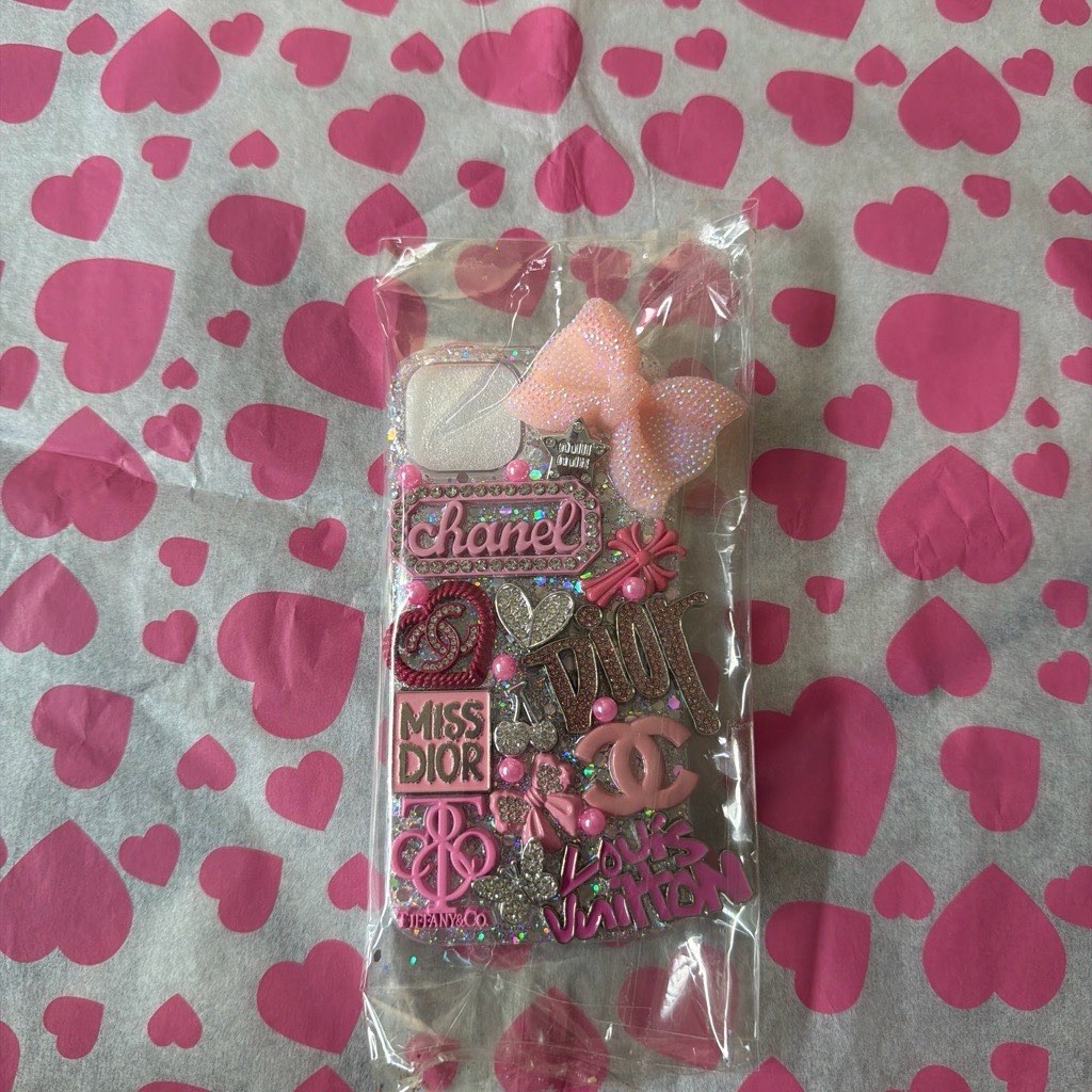 Handmade pink and silver phone case