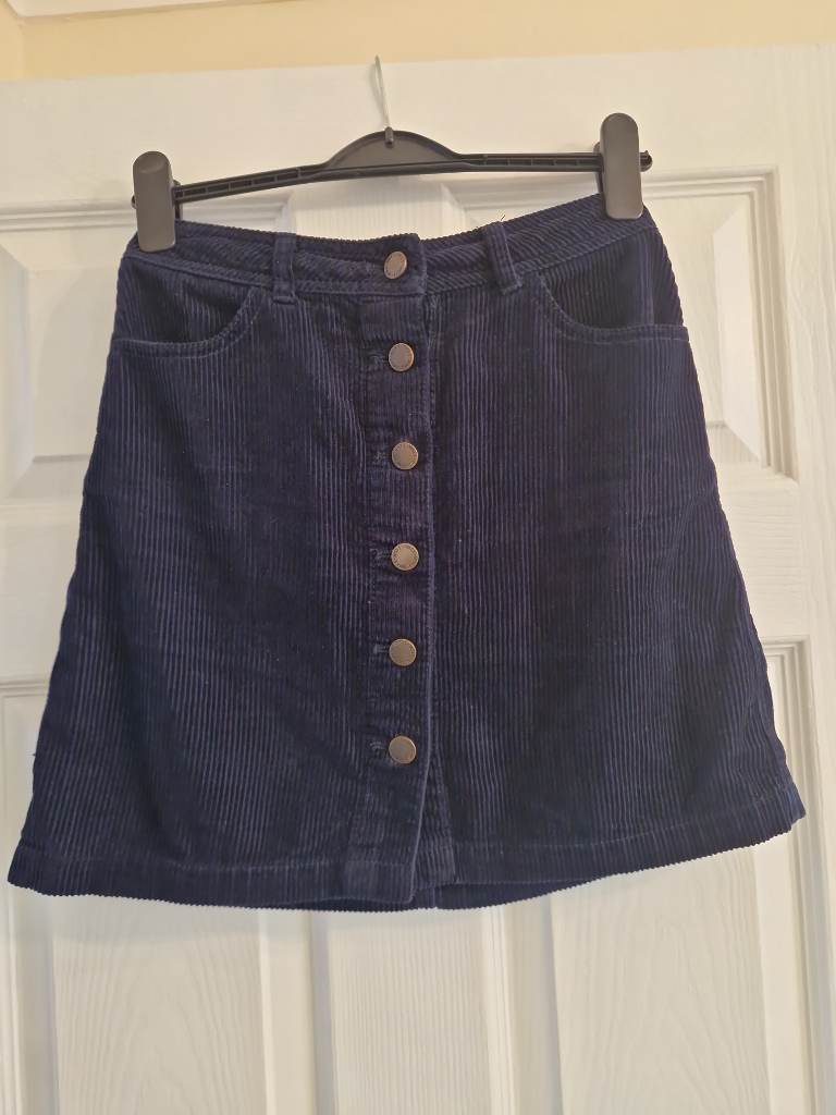 Miss Selfridge Retro Corduroy Mini Skirt Size 8 Navy Button Front Y2K Style