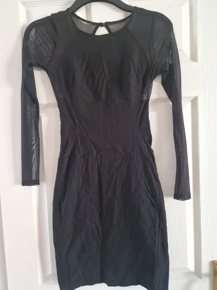 Miss Selfridge Black Bodycon Dress Size 8 Mesh Detail Party Mini Dress