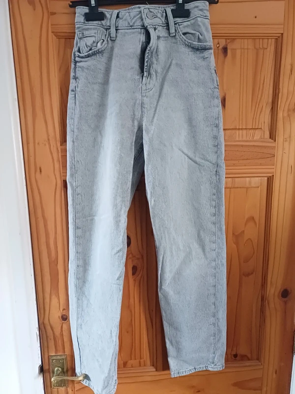 Grey Mom Jeans Size 6 Womens Teens High Waist Casual Denim Straight Fit