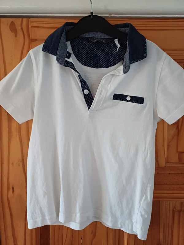 Boys Polo Shirt Age 5-6 White Navy School Casual Top 5-6 Years Kids