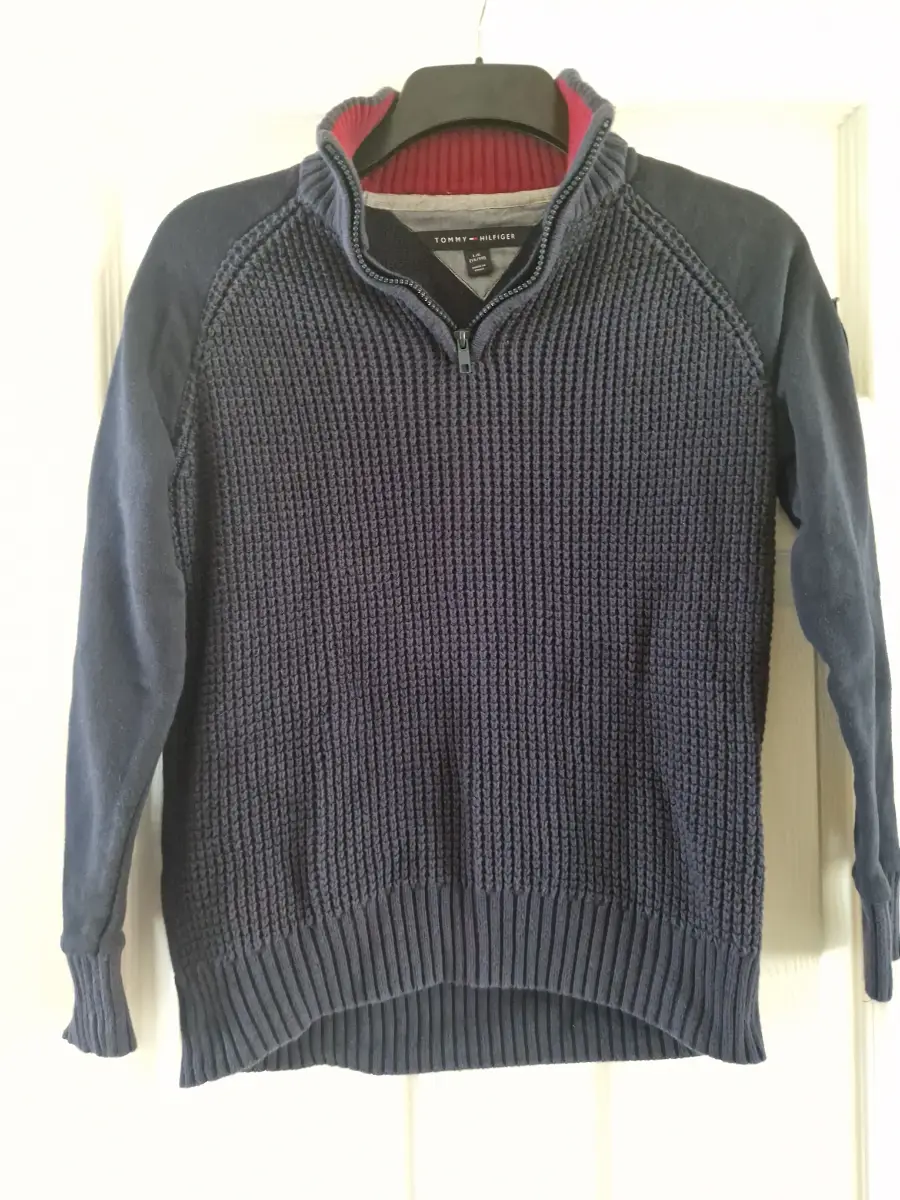 🔥 Tommy Hilfiger Boys 3/4 Zip Jumper Large 16-18 Years Navy Blue Designer