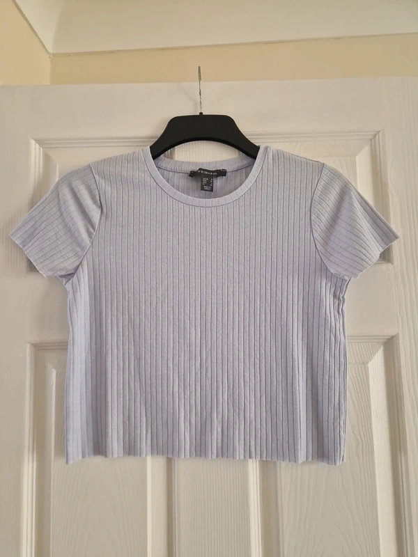 💙 Powder Blue Ribbed Crop Top | UK 8 | Y2K Style