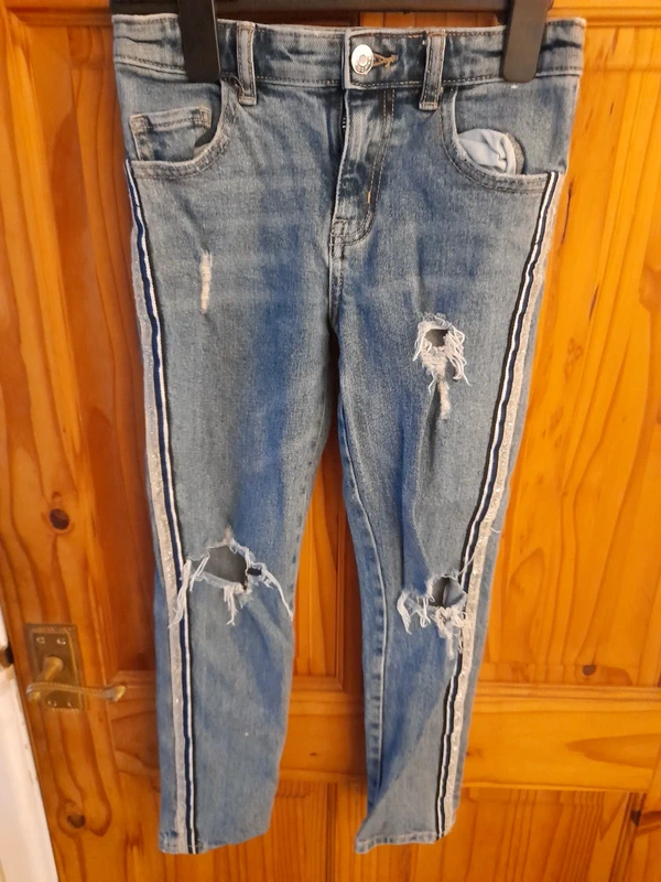 Girls Ripped Skinny Jeans Age 8-9 Blue Denim Trendy Casual Kids