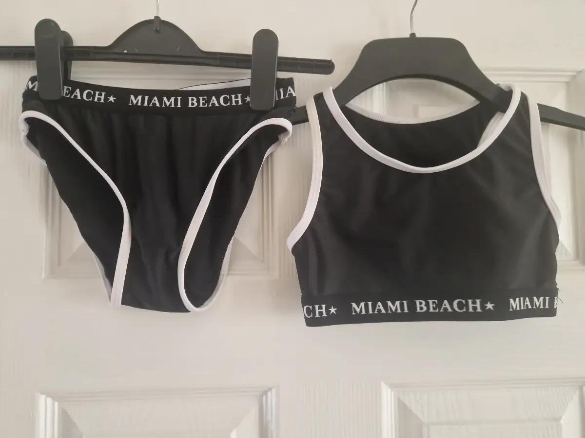 🖤 Girls Black+White Miami Beach Tankini Set 7-8 Years